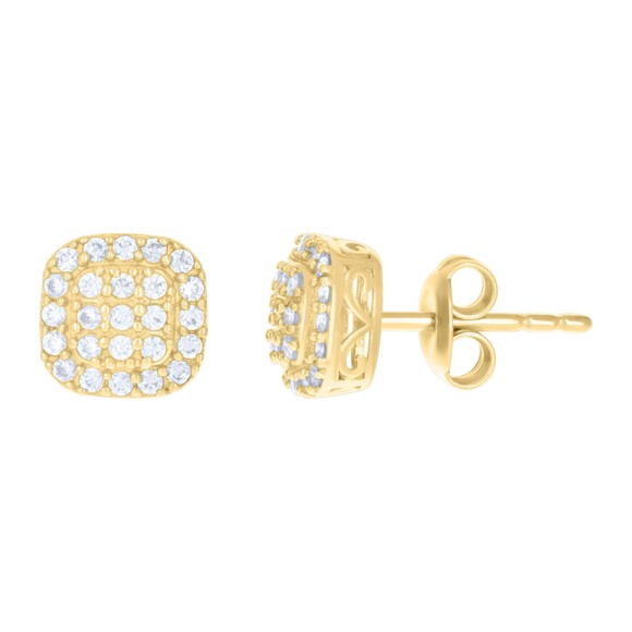 10kt 10k Yellow Gold Womens Cubic-Zirconia Square Stud Earrings
